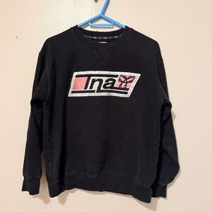 TNA - Black Crewneck Sweatshirt with Pink Logo